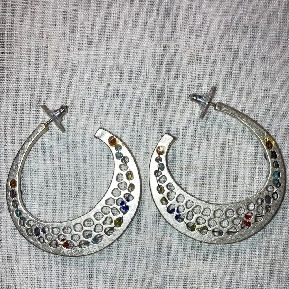 One pair like-new ST earrings w/ 9 transparent colored beads wired on $17 - Picture 3 of 5